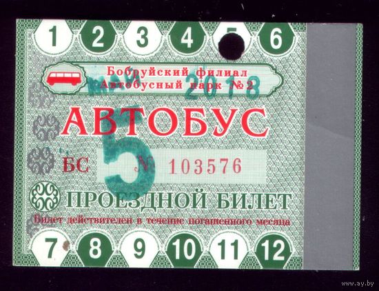 Проездной билет Бобруйск Автобус Май 2018