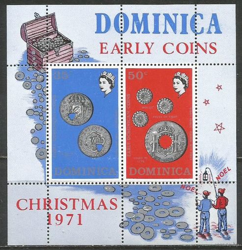 Доминика. Рождество. Старинные монеты. 1971г. Mi#Бл12.