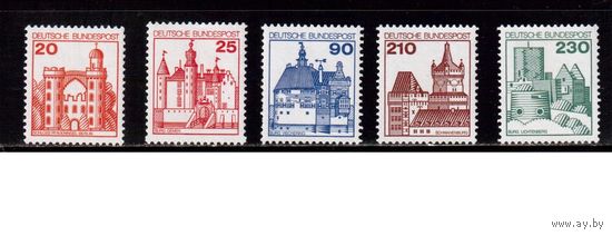 Германия(ФРГ)-1979,(Мих.995-999), **, Стандарт, Города, Архитектура(полная серия)