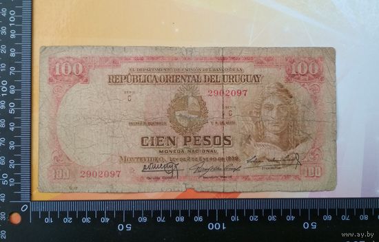 Уругвай 100 песо 1939 года редкая