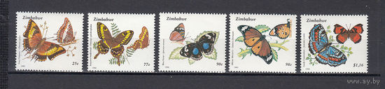Фауна. Бабочки. Зимбабве. 1993. 5 марок.  Michel N 488,490-493 (13,0 е)