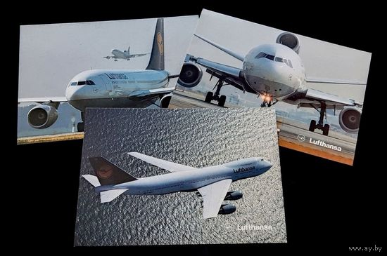 ТРИ ОТКРЫТКИ САМОЛЁТОВ АВИАКОМПАНИИ "Lufthansa" (начало 90-х г.г.)