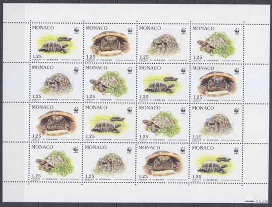 1991 Монако 2046-2049 Лист WWF / Черепахи 20,00 евро