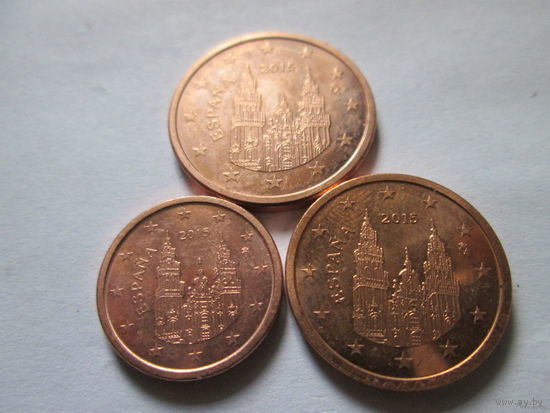 Набор евро монет Испания 2015 г. (1, 2, 5 евроцентов)