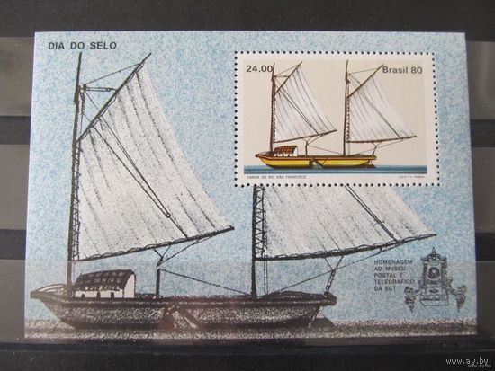 Транспорт, парусники, корабли, флот, марки, Бразилия, 1980, блок