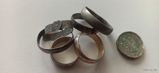 Старые кольца,есть с пробами+ заготовка из монеты(ж)