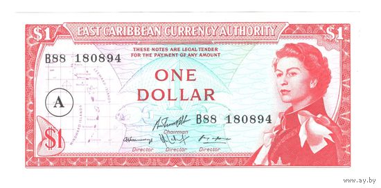 Восточные Карибы 1 доллар образца 1965 года. Буква А (Антигуа). Тип Р13h. Состояние aUNC+!