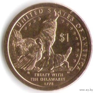 1 доллар США 2013 год Сакагавея  Делаверский договор 1778 года двор P _состояние aUNC/UNC
