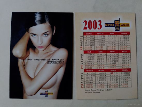 Карманный календарик. Эротика.2003 год