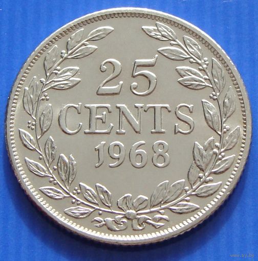 Либерия. 25 центов 1968 год KM#16a.2  Тираж: 1.600.000