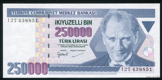 Турция 250000 лир 1998г. P211. Серия I. UNC