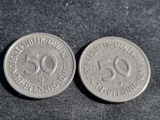 Германия (ФРГ)  50 пфеннигов 1977 лот 2 шт  D J
