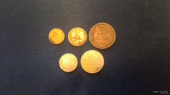 Набор монет СССР 1988 г. 1, 2, 5, 10, 20 копеек