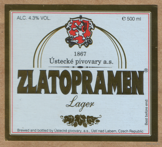 Этикетка пива Zlatopramen Е377