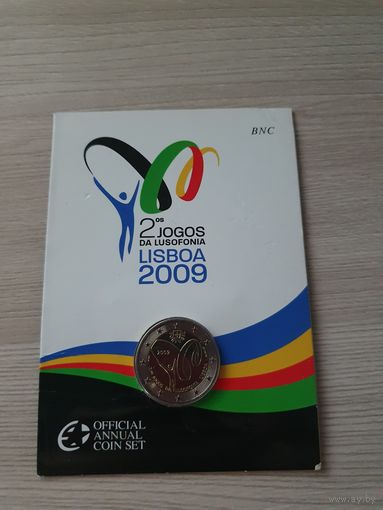 Монета Португалия 2 евро 2009 Португалоязычные игры BU БЛИСТЕР