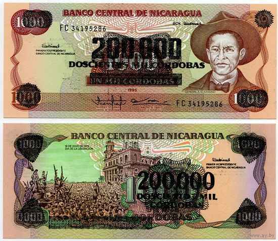 Никарагуа. 200 000 на 1000 кордоба (образца 1990 года, P162, UNC)
