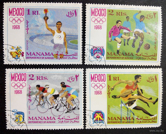 Манама 1968 г. Олимпийские Игры Мехико. Спорт, полная серия из 4 марок #0003-С1P1