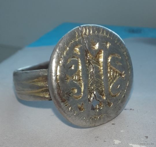 Кольцо серебрение с позолотой 14-15в
