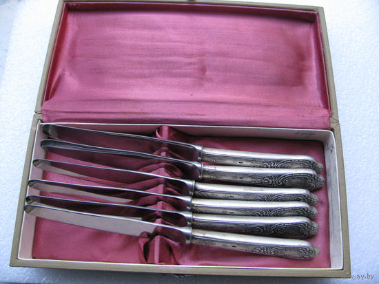 Набор столовых ножей 6 шт. в оригинальной коробке. Серебро.