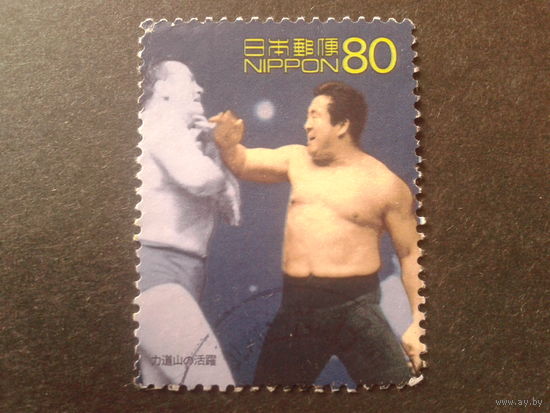 Япония 2000 борьба сумо, марка из блока Mi-1,8 евро гаш.