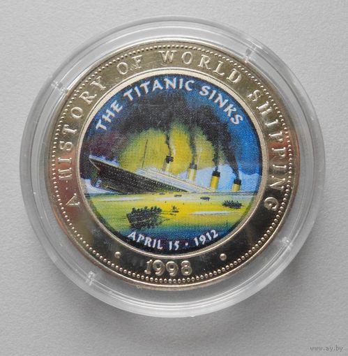 Сомали 25 шиллингов, 1998 год. Тонущий Титаник сертификат капсула