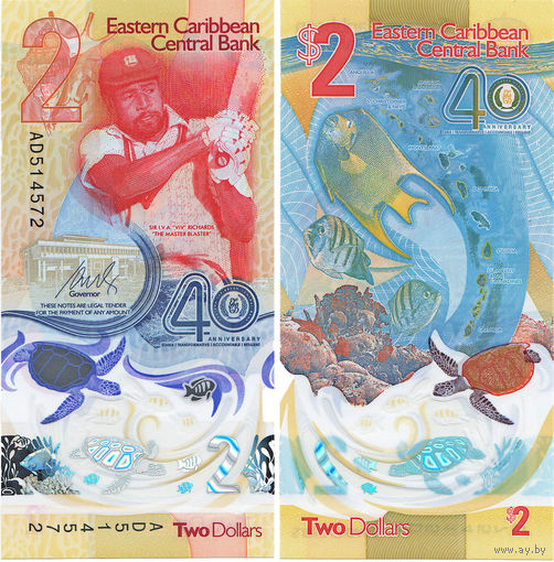 Восточные Карибы 2 доллара  2023 год   UNС  (полимер)  НОВИНКА