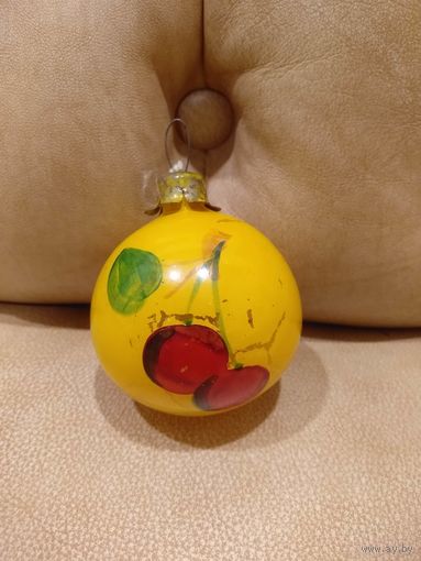 Ёлочная игрушка СССР шар старинный вишня ручная роспись