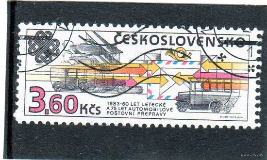 Чехословакия.Ми-2708.60 лет автомобильной почте. Всемирный год телекоммуникаций. 1983.