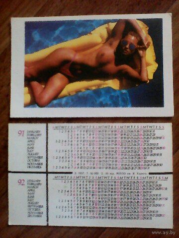 Карманный календарик.Девушка.1991 год