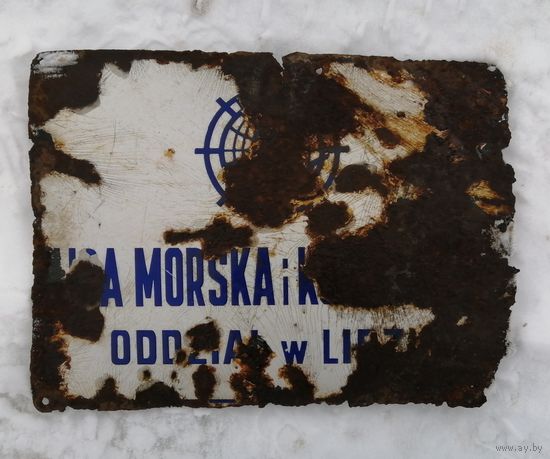 Табличка уличная, ведомственная, горячая эмаль. Лида до 1939г, Польша.