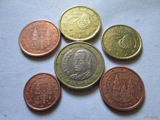 Набор евро монет Испания 2006 г. (1, 2, 5, 10, 20 евроцентов, 1 евро)