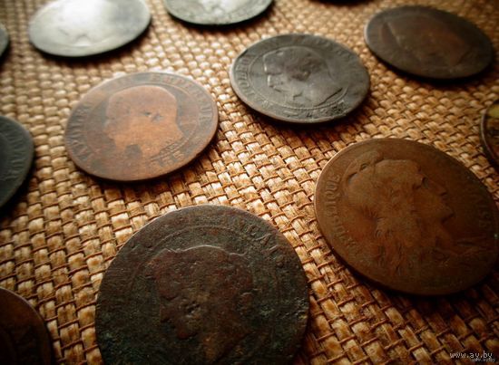 ТОРГ! Франция 19 век! 18 монет! Шоколадная патина! Медь! ВОЗМОЖЕН ОБМЕН!