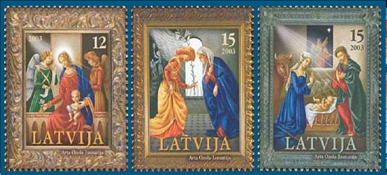 Латвия 2003, (189) Рождество. Новый год. Живопись. Искусство. Ангел, 3 марки **