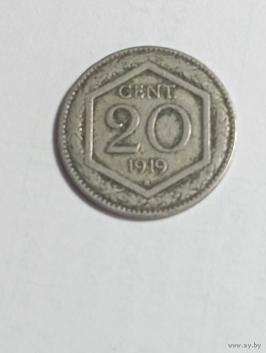 Италия 20 чентезимо 1919 года .