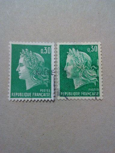 Франция. Стандарт. 1969г. Оттенки цвета гашеная