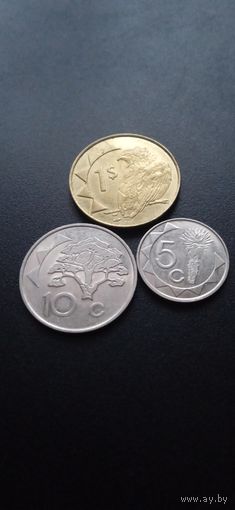 Намибия 5 центов 2002 г.+10 центов 1993 г. + 1 доллар 1996 г.