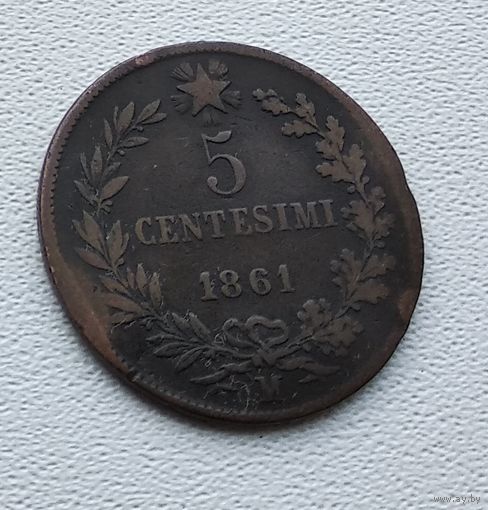 Италия 5 чентезимо, 1861  "M" - Милан  4-12-16