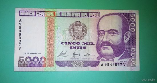 Банкнота 5 000 инти Перу 1988 г.