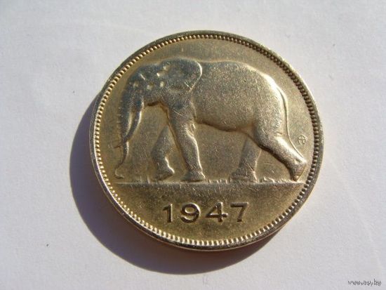 Бельгийское Конго. 5 франков 1947 год   KM#29  Тираж: 10.000.000 шт
