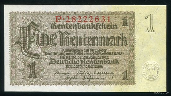 Германия. 1 Рентенмарка 1937 года. P173b, UNC