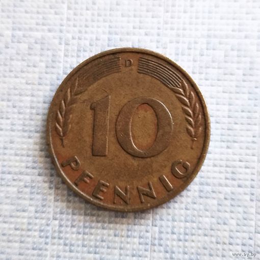 10 пфеннигов 1950 года(D) Федеративная республика. Очень красивая монета! Родная патина!