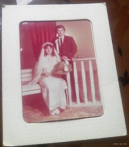 Свадебное фото в картонной рамке 1988 год Чернигов