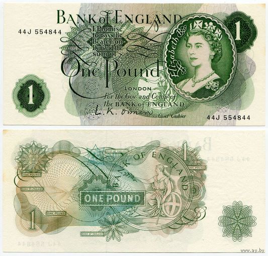 Великобритания. 1 фунт (образца 1960 года, P374a, подпись O'Brien, aUNC)