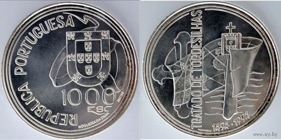Португалия 1000 эскудо, 1994 500 лет Тордесильясскому договору