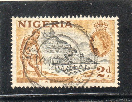 Нигерия. Mi:NG 74. Олово добыча. Экскаватор. - желтая охра. (1953).