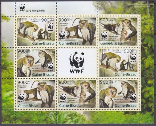 2013 Гвинея-Бисау 6644-6647KL WWF / Фауна - Обезьяны 24,00 евро