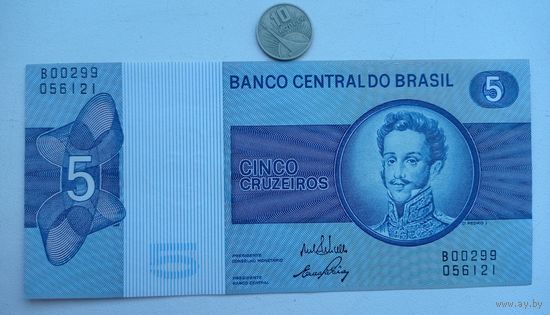 Werty71 Бразилия 5 крузейро 1974 UNC Банкнота