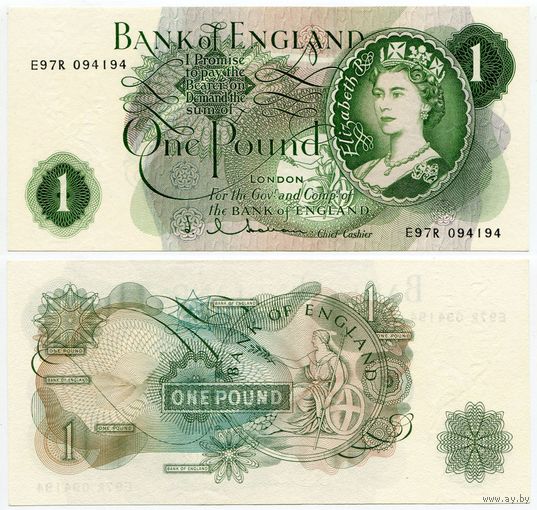 Великобритания. 1 фунт (образца 1962 года, P374c, подпись Hollom, aUNC)