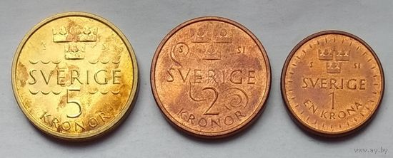 Швеция 1, 2, 5 крон 2016 г. Комплект