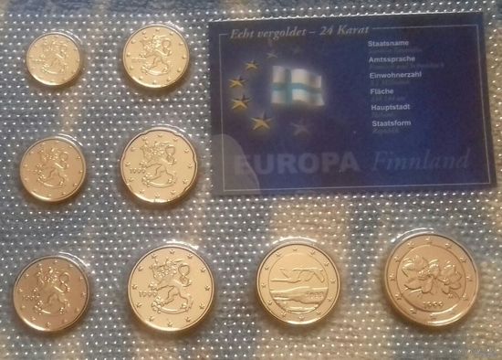 Подарочный набор евро монет Финляндия 1999 г., из серии " 24 карата"